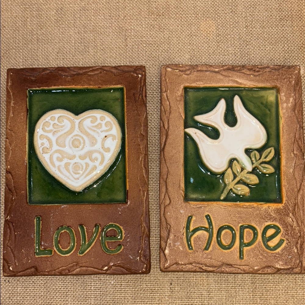 Set of 2 Love and Hope Pottery Wall Plaques